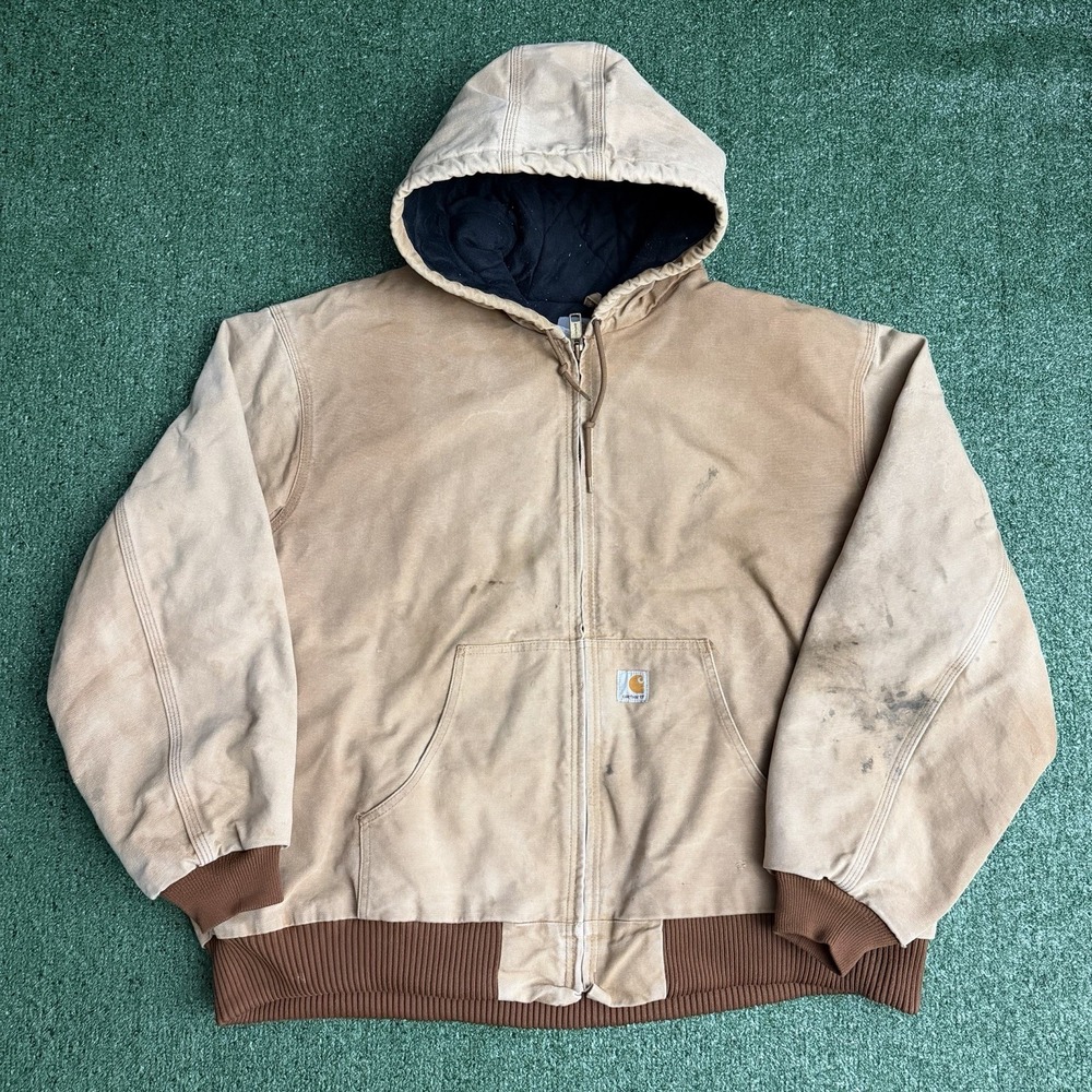 Carhartt J140 BRN Quilted Hooded Duck Canvas Jacket Mens 3XL Brown Made in USA